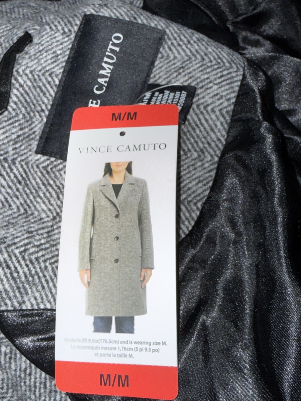 Vince Camuto Gray Herringbone Single-Breasted Coat